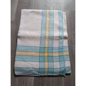 Vintage Cotton Plaid Tablecloth With Yellow & Teal Stripes Rectangular